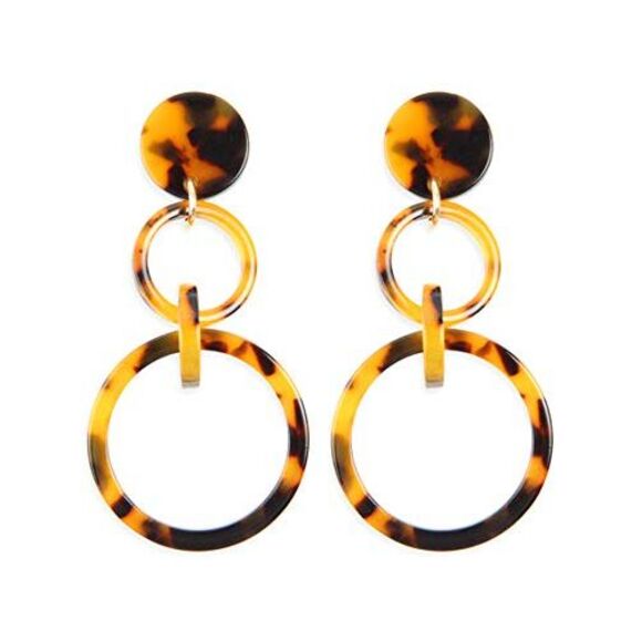 Brown Double Hoop Acetate Dangle Earrings - Picture 3 of 4